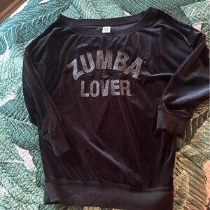 Zumba Fitness Black Velvet 'Zumba Lover' Sweatshirt with Silver Glitter Text